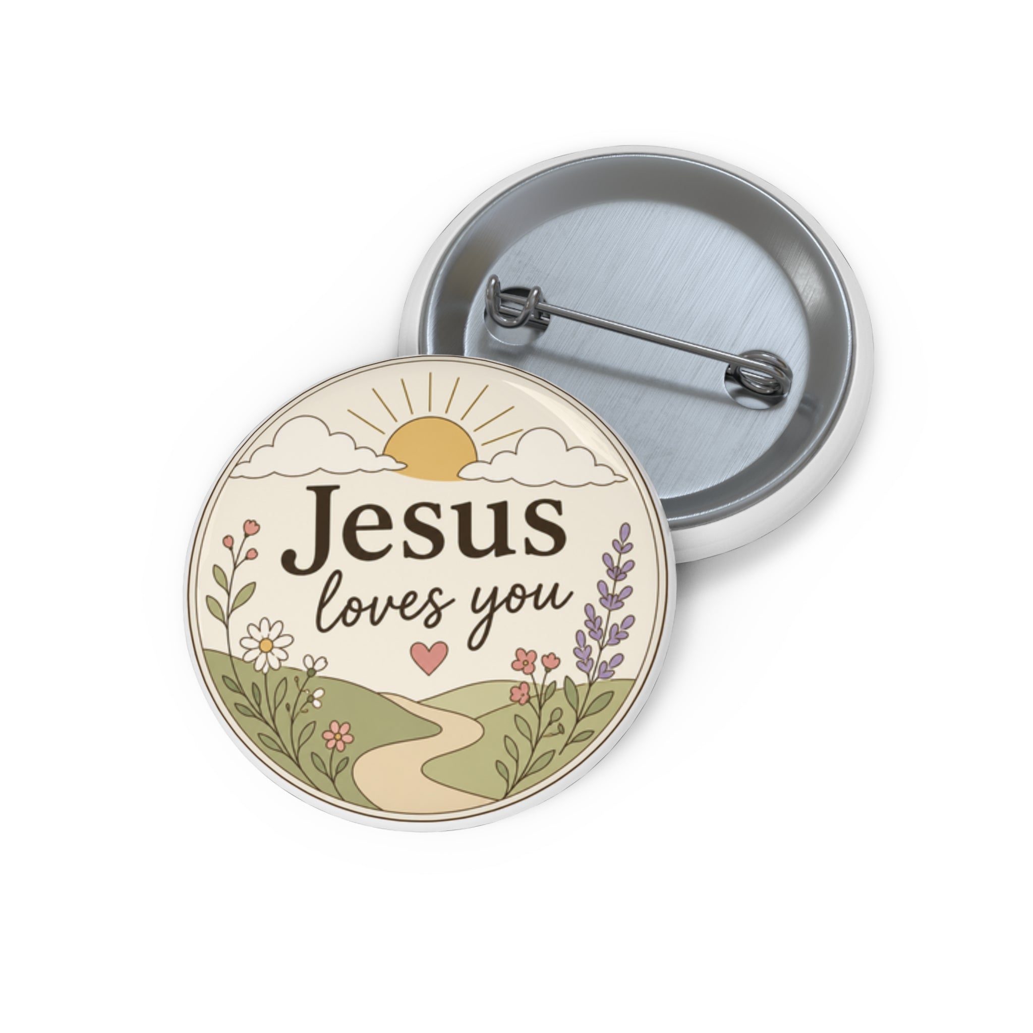 Jesus Loves You Pin Button — Christian Faith Soft Pastel Floral Badge
