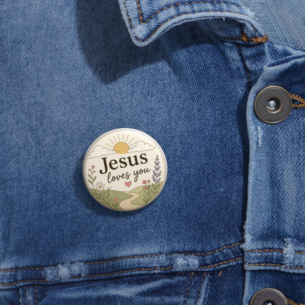 Jesus Loves You Pin Button — Christian Faith Soft Pastel Floral Badge