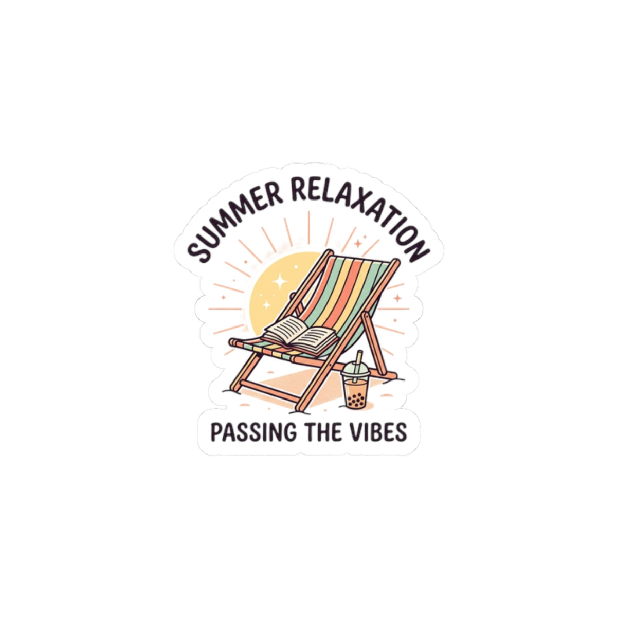 Summer Relaxation Deck Chair Kiss-Cut Sticker | summer aesthetic, pastel coastal vibes