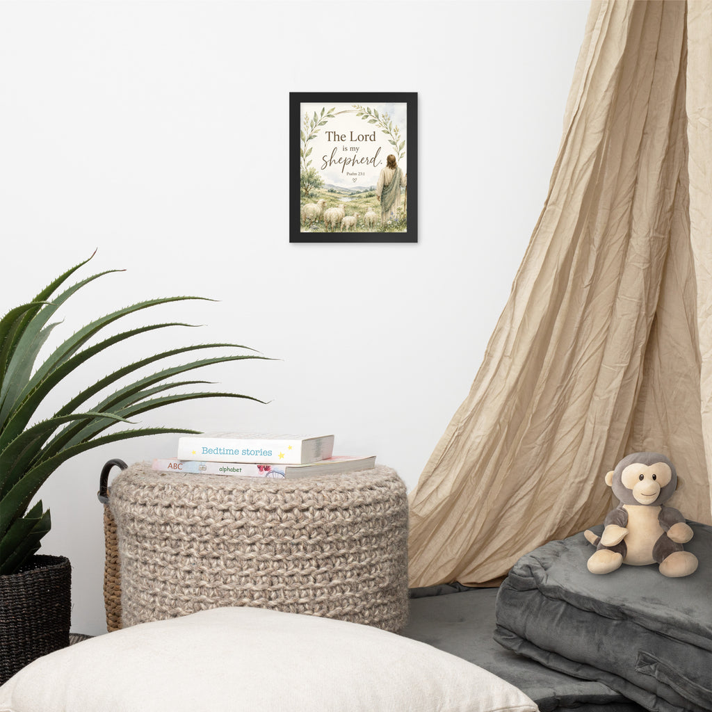 Framed poster “The Lord is my shepherd.” — Psalm 23:1 Design
