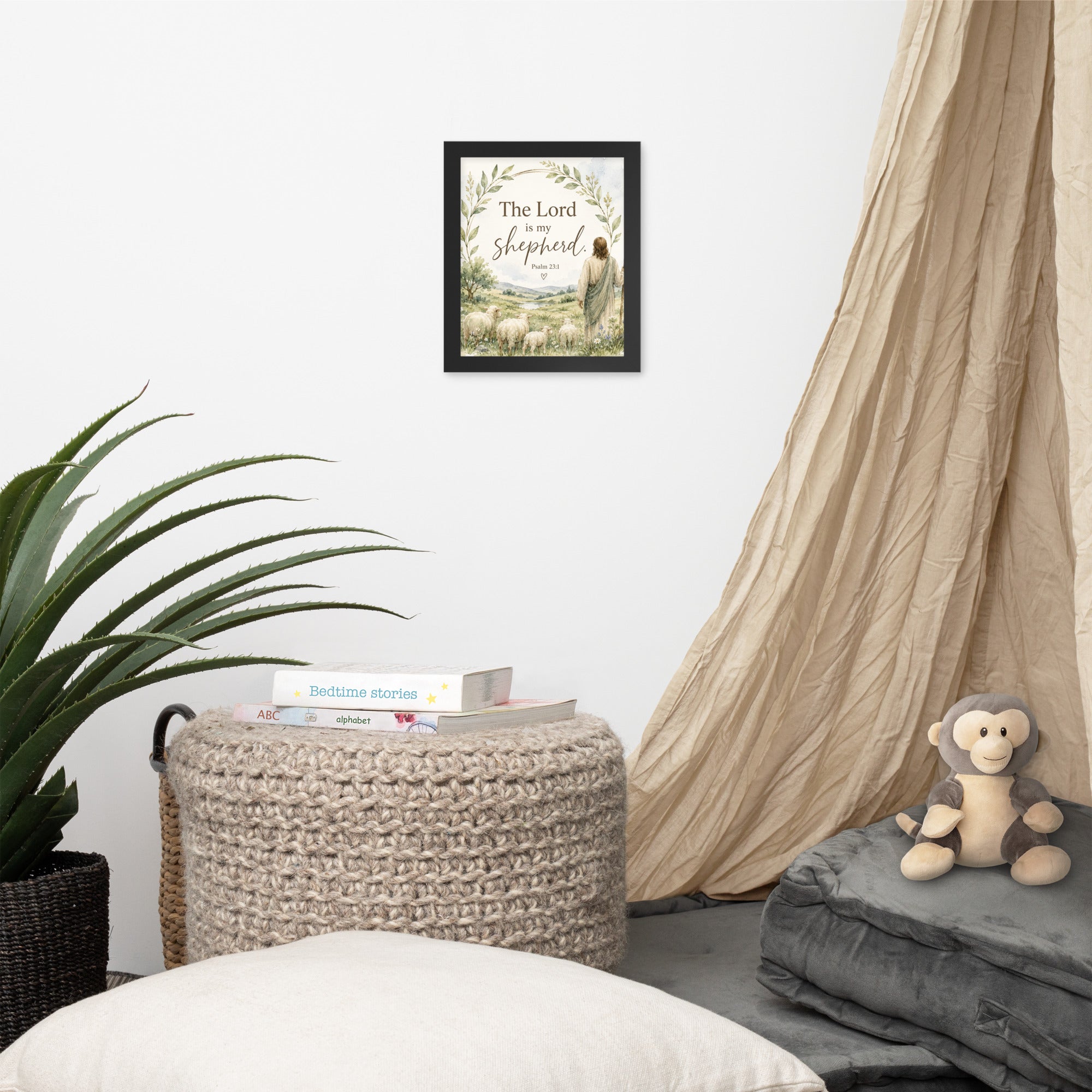 Framed poster “The Lord is my shepherd.” — Psalm 23:1 Design